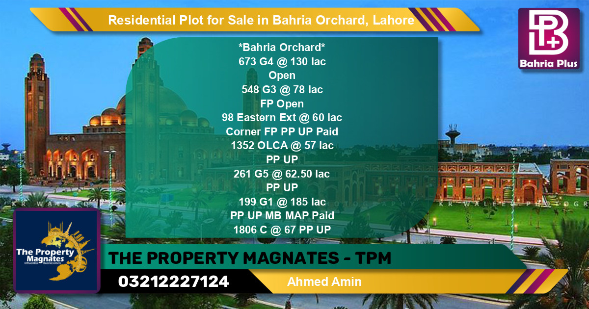 Residential Plot for Sale in Bahria Orchard, Lahore - (BP-123648)