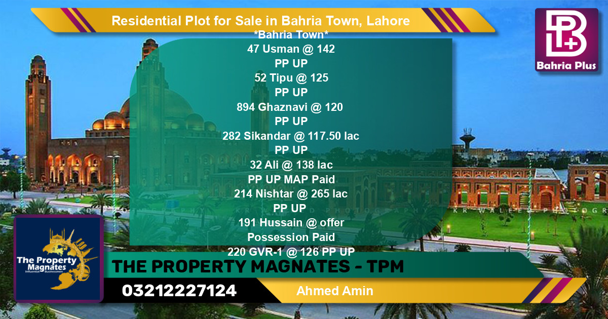 Residential Plot for Sale in Bahria Town, Lahore - (BP-123652)
