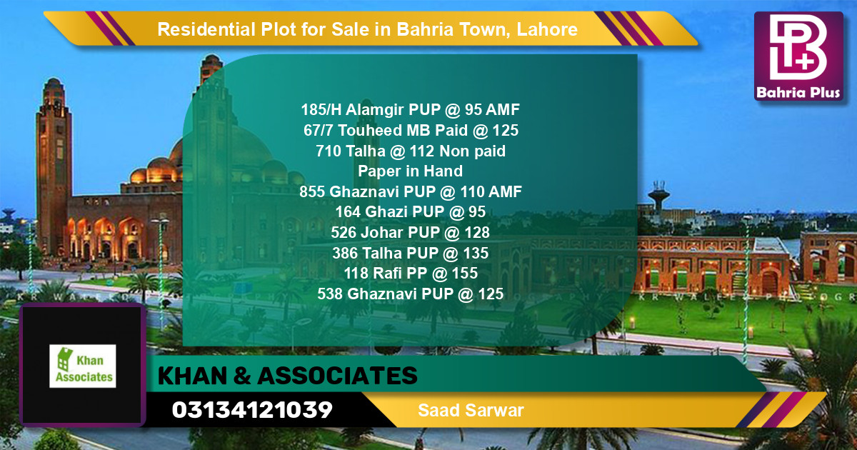 Residential Plot for Sale in Bahria Town, Lahore - (BP-123826)