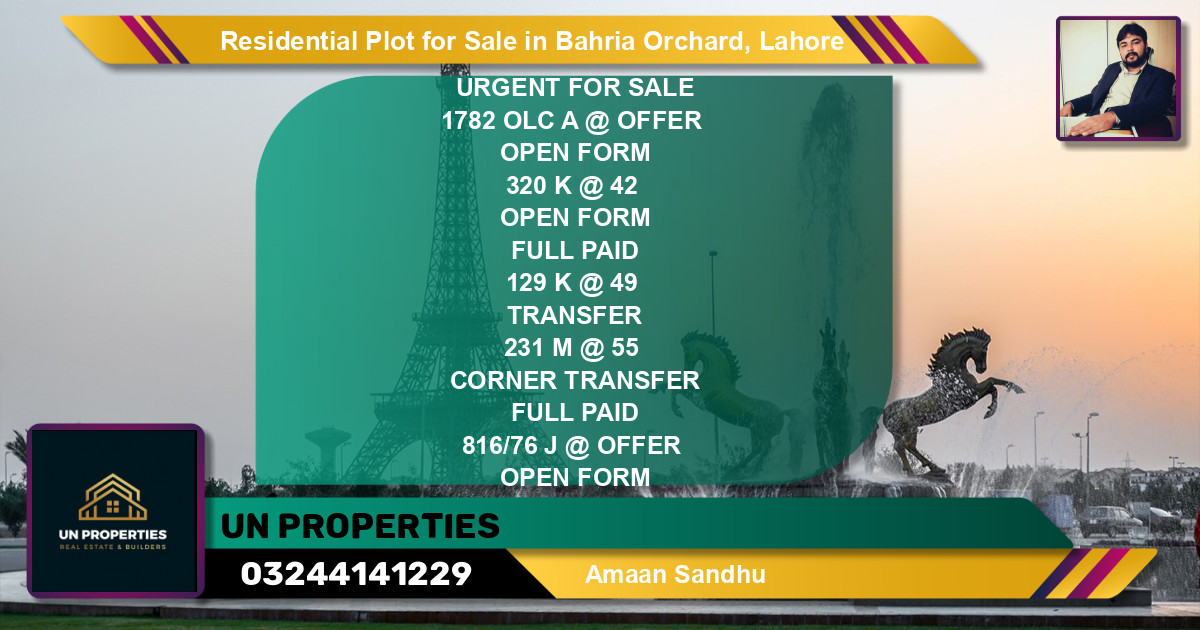 Residential Plot for Sale in Bahria Orchard, Lahore - (BP-123838)
