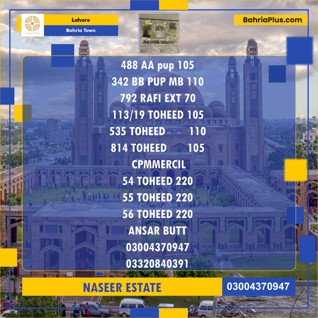 Residential Plot for Sale in Bahria Town, Lahore - (BP-123916)