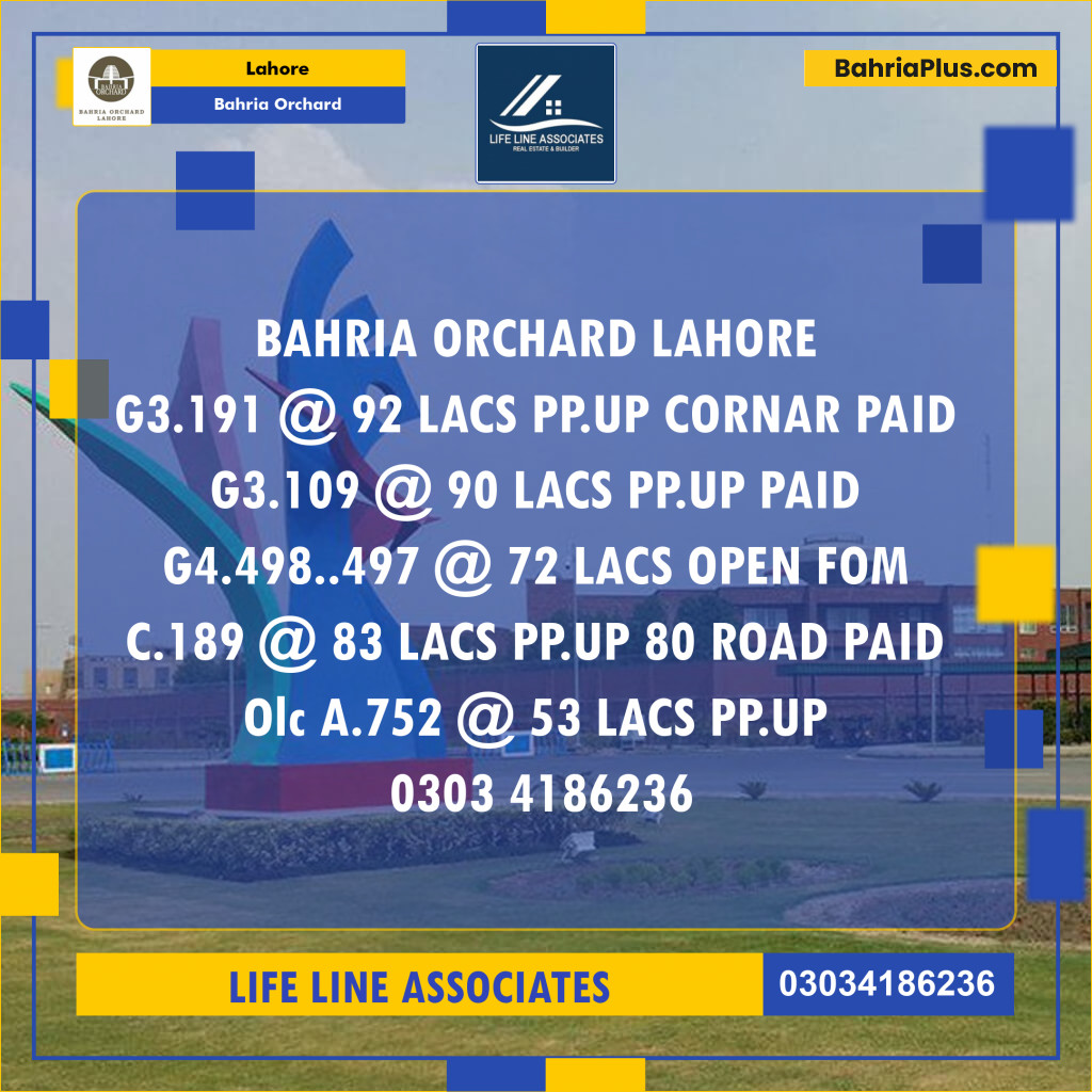 Residential Plot for Sale in Bahria Orchard, Lahore - (BP-123918)