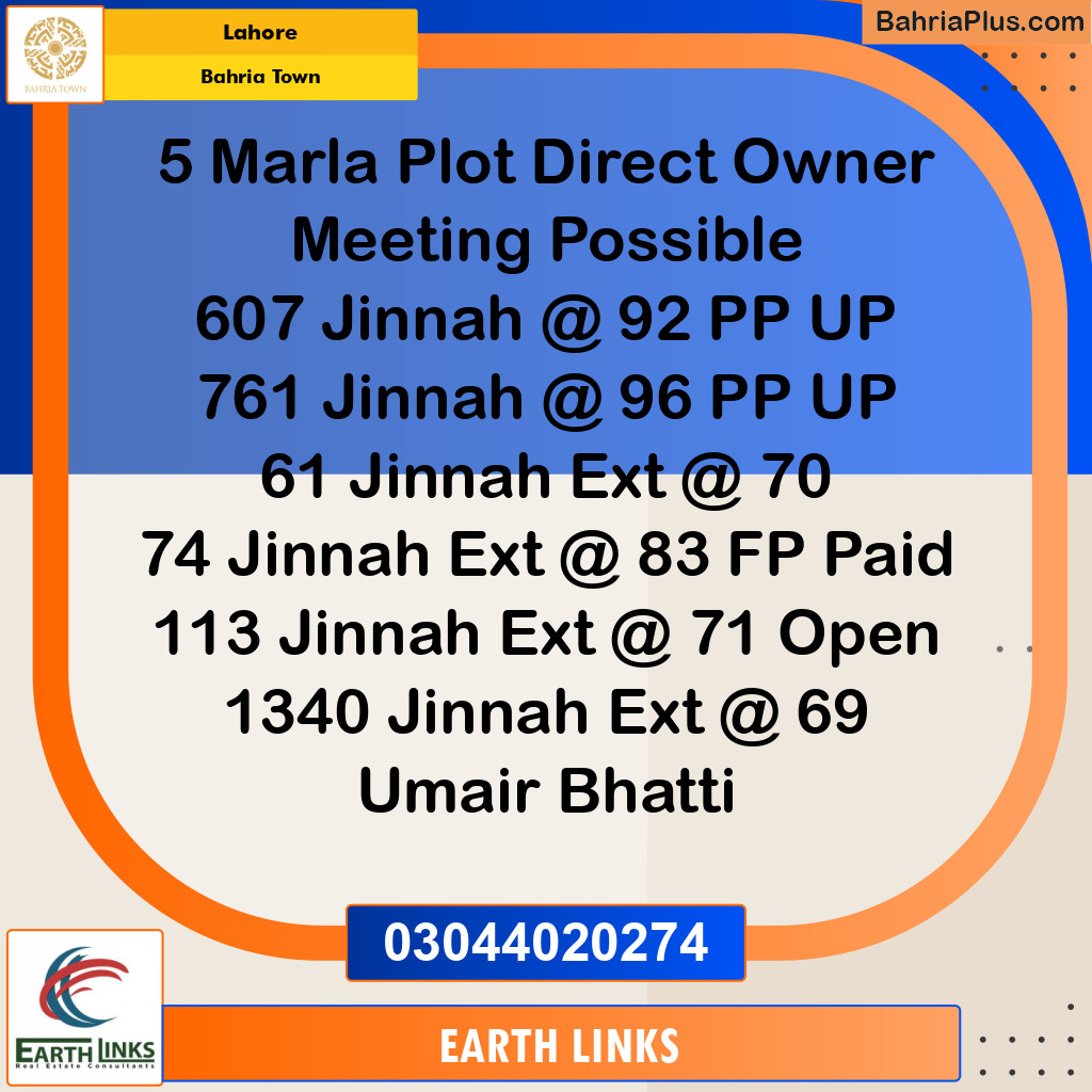 Residential Plot for Sale in Bahria Town, Lahore - (BP-123921)