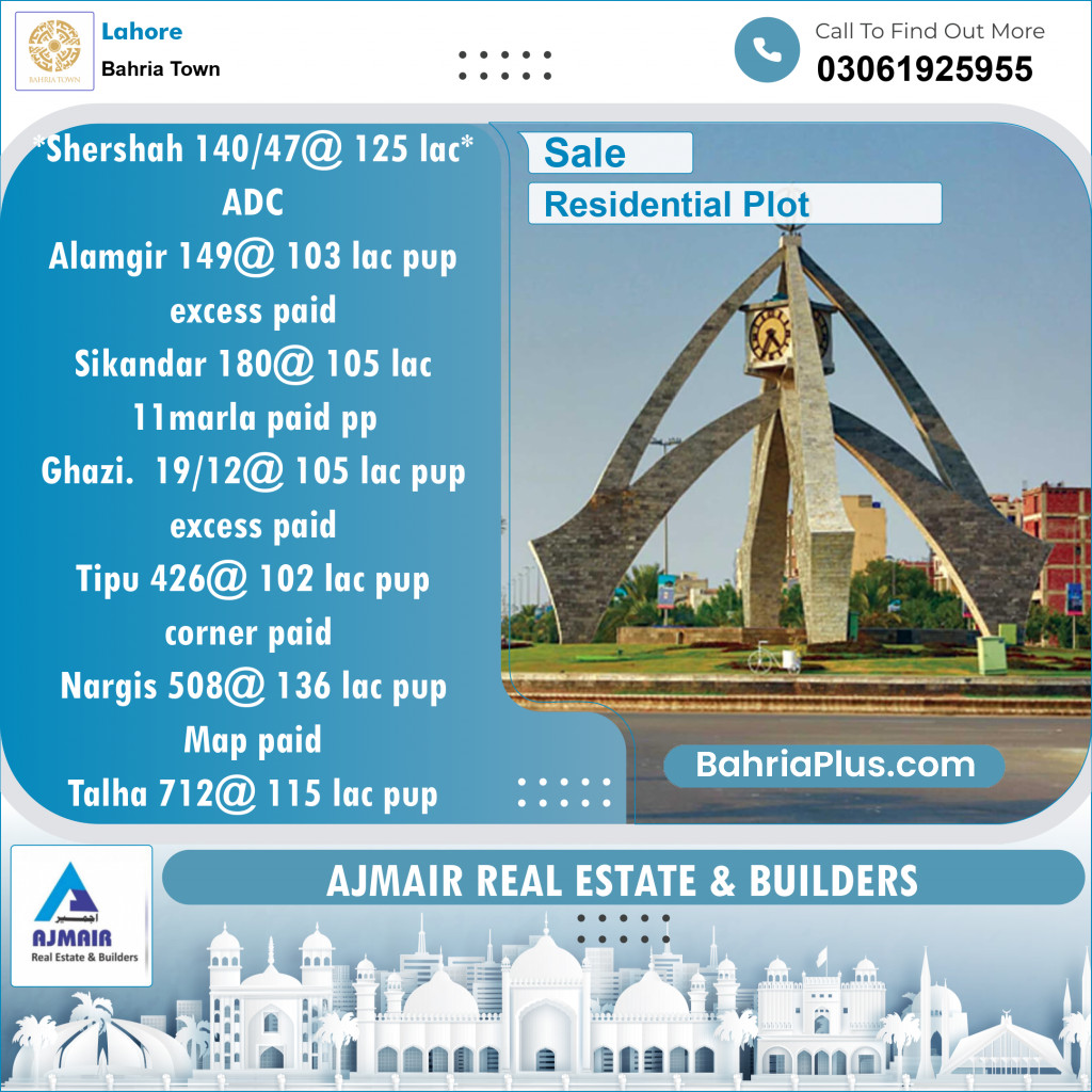 Residential Plot for Sale in Bahria Town, Lahore - (BP-124052)