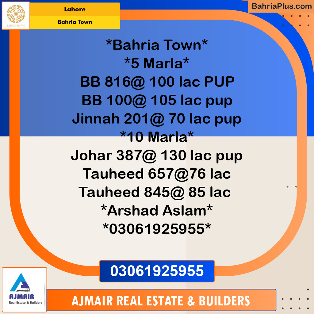 Residential Plot for Sale in Bahria Town, Lahore - (BP-124238)