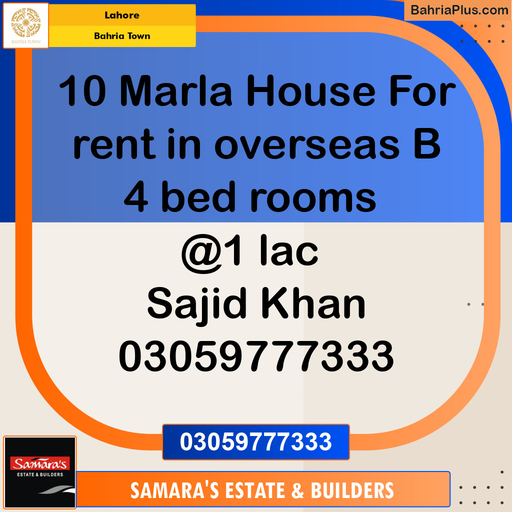 Residential House for Rent in Bahria Town, Lahore - (BP-124325)