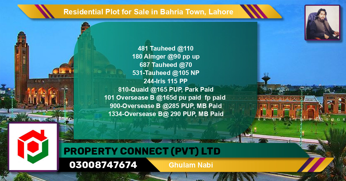 Residential Plot for Sale in Bahria Town, Lahore - (BP-124449)