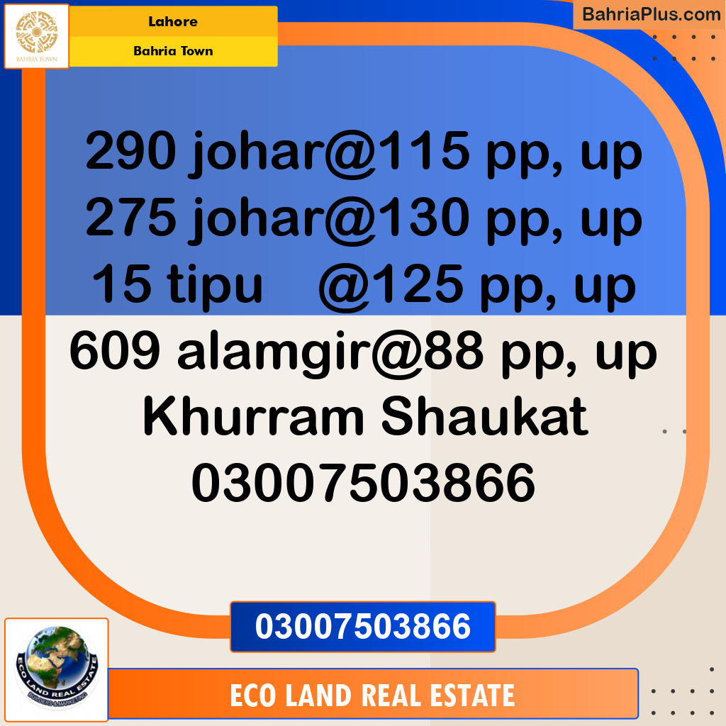 Residential Plot for Sale in Bahria Town, Lahore - (BP-124463)