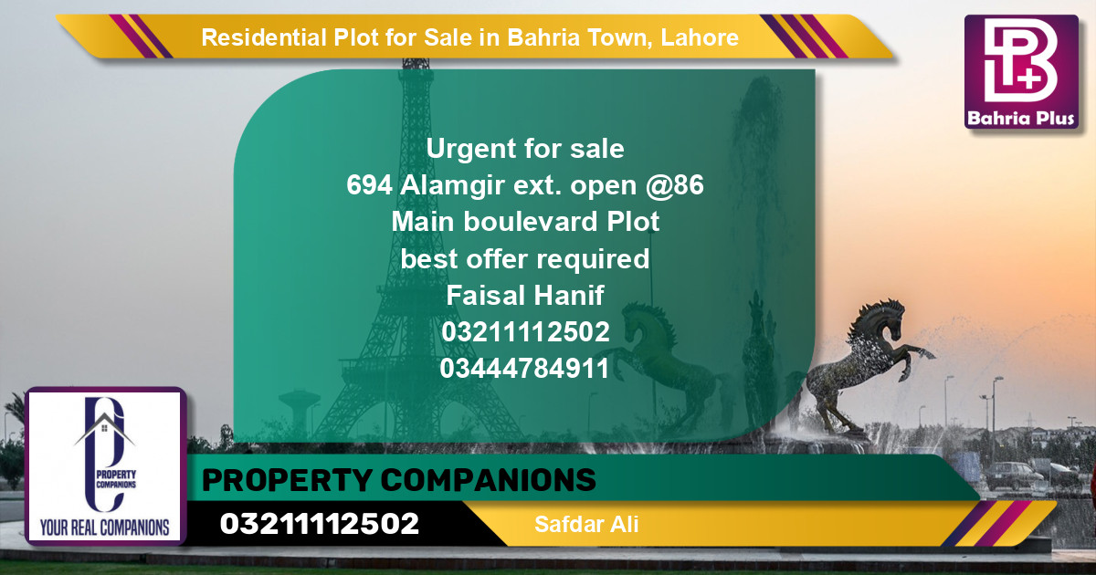 Residential Plot for Sale in Sector F - Alamgir Block -  Bahria Town, Lahore - (BP-124496)