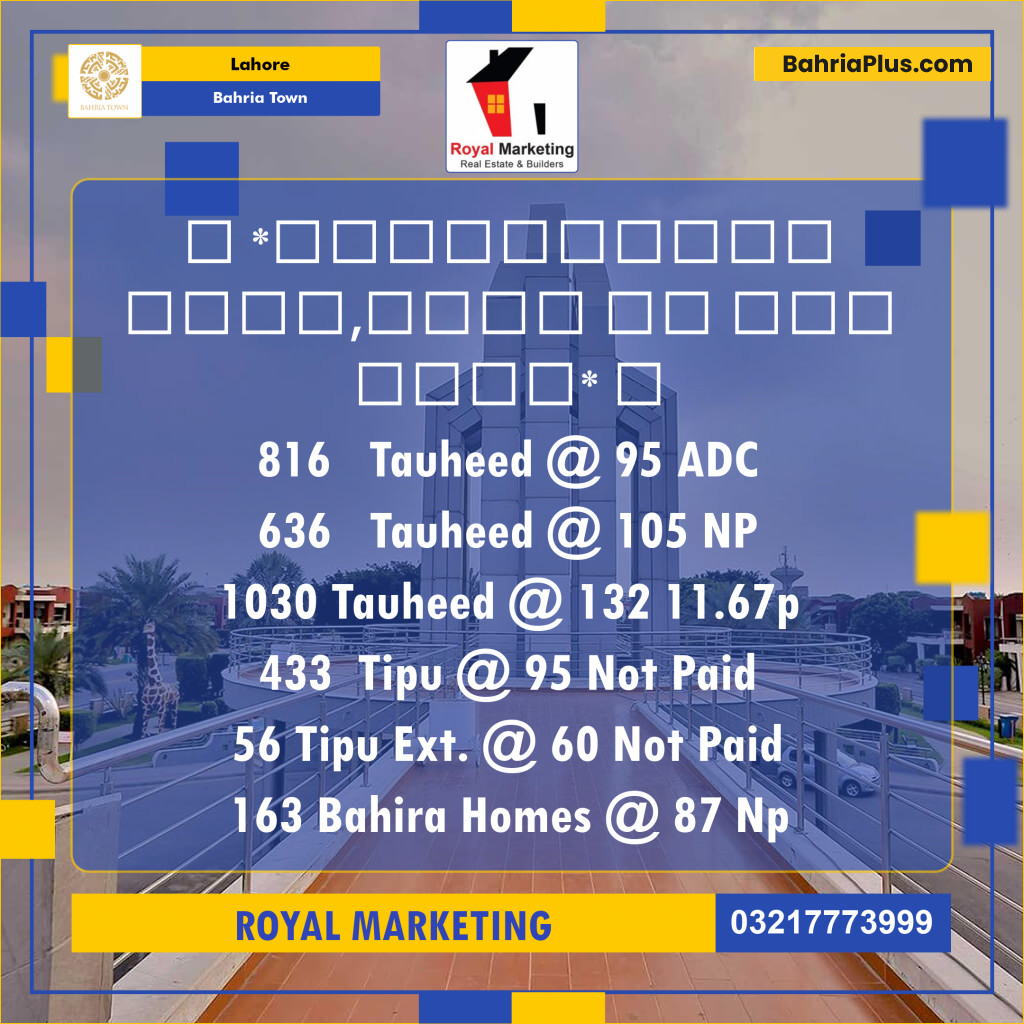 Residential Plot for Sale in Sector F - Tauheed Block -  Bahria Town, Lahore - (BP-124552)