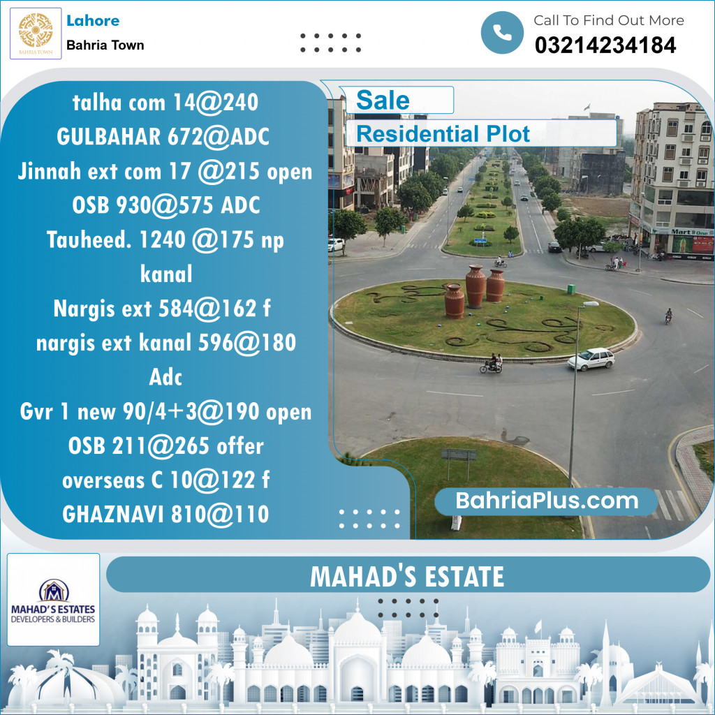 Residential Plot for Sale in Bahria Town, Lahore - (BP-124683)