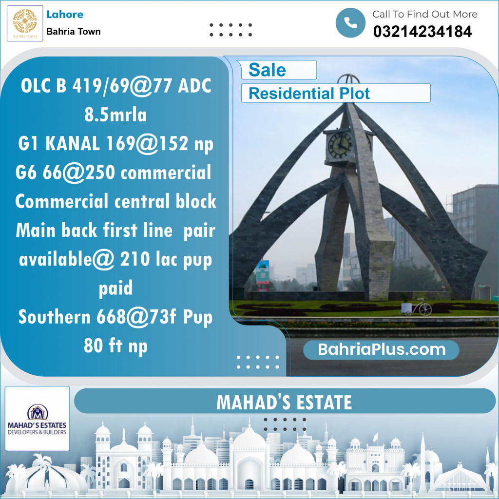 Residential Plot for Sale in Bahria Town, Lahore - (BP-124684)