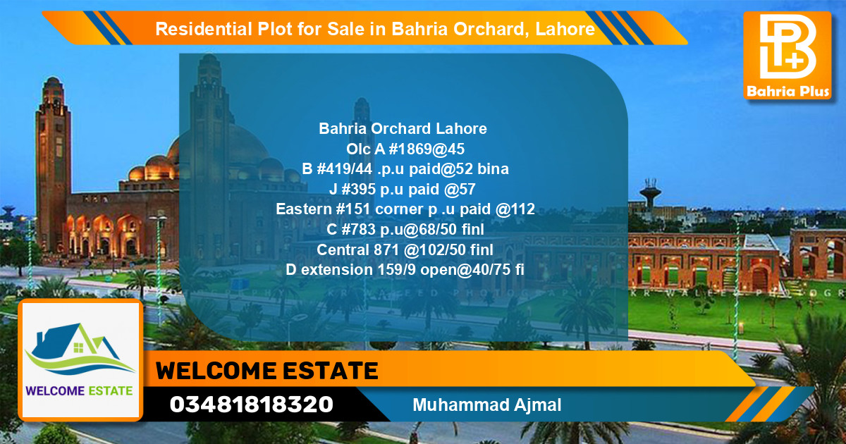 Residential Plot for Sale in Bahria Orchard, Lahore - (BP-124754)