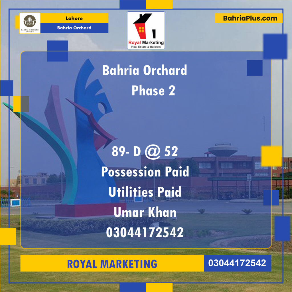 Residential Plot for Sale in Bahria Orchard, Lahore - (BP-124765)