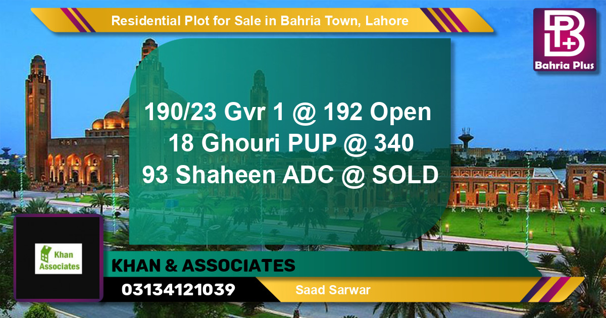 Residential Plot for Sale in Bahria Town, Lahore - (BP-124789)