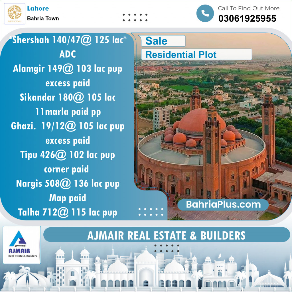 Residential Plot for Sale in Bahria Town, Lahore - (BP-124829)