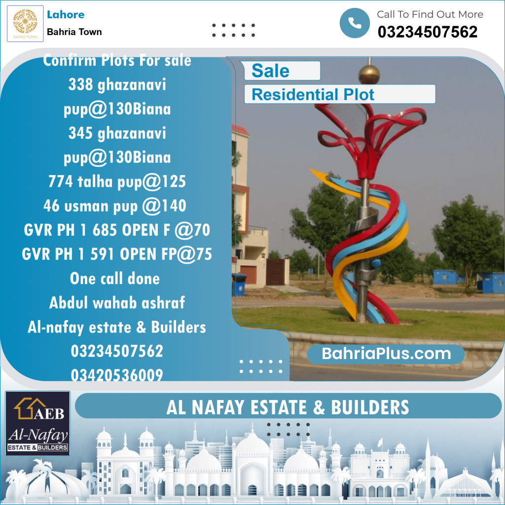 Residential Plot for Sale in Bahria Town, Lahore - (BP-124925)
