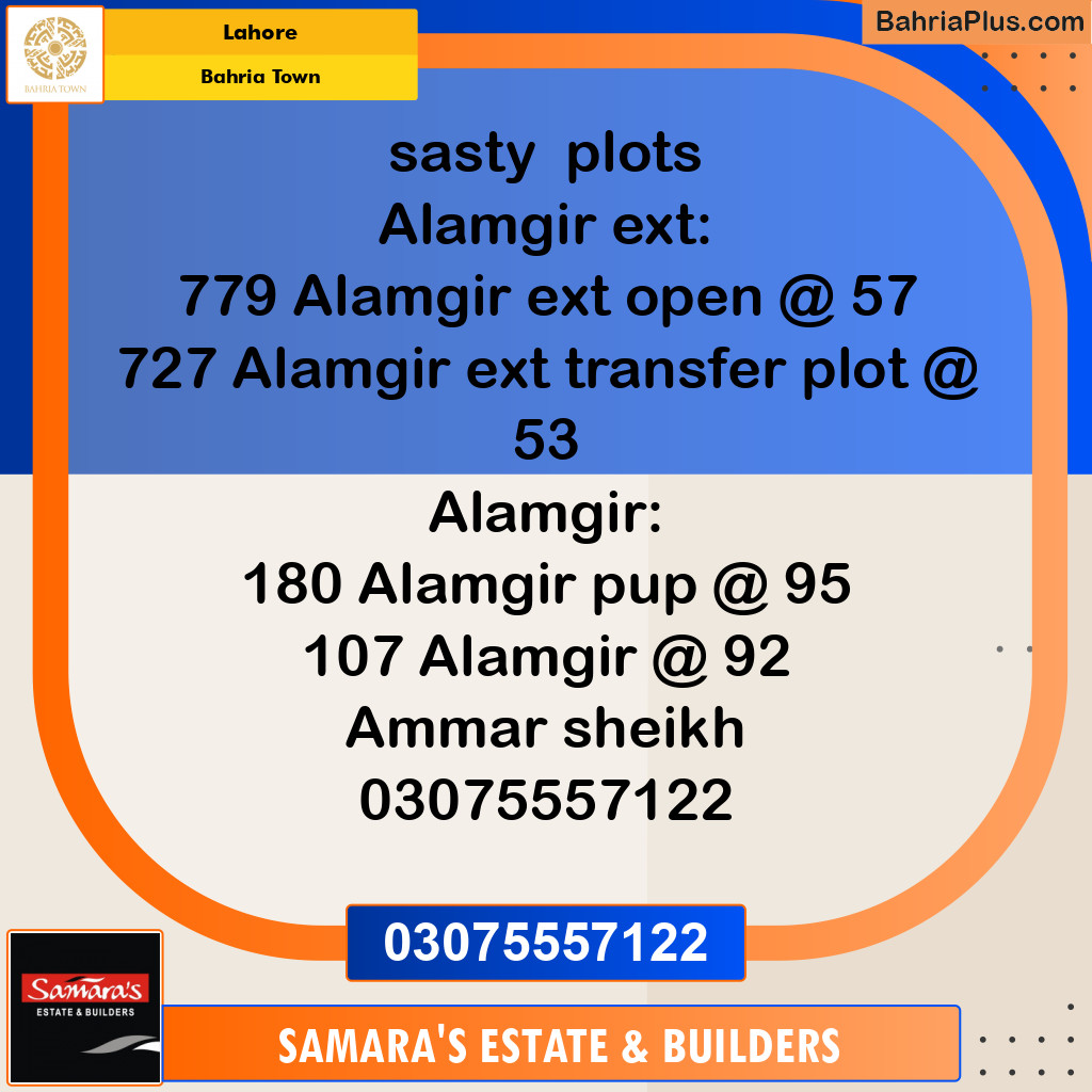 Residential Plot for Sale in Bahria Town, Lahore - (BP-124933)