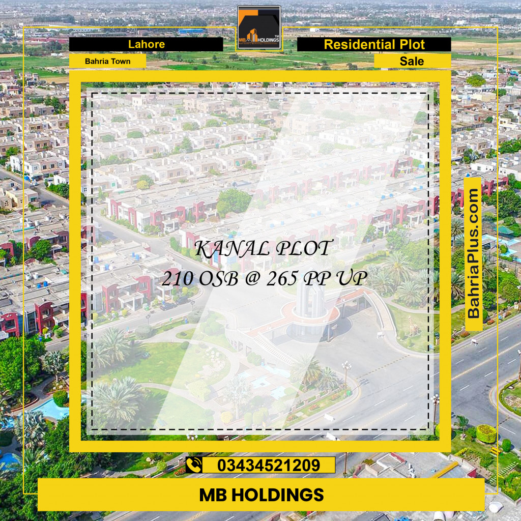 Residential Plot for Sale in Bahria Town, Lahore - (BP-124977)