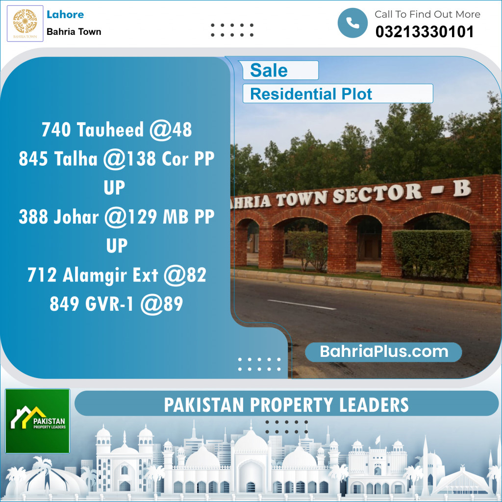 Residential Plot for Sale in Bahria Town, Lahore - (BP-125051)