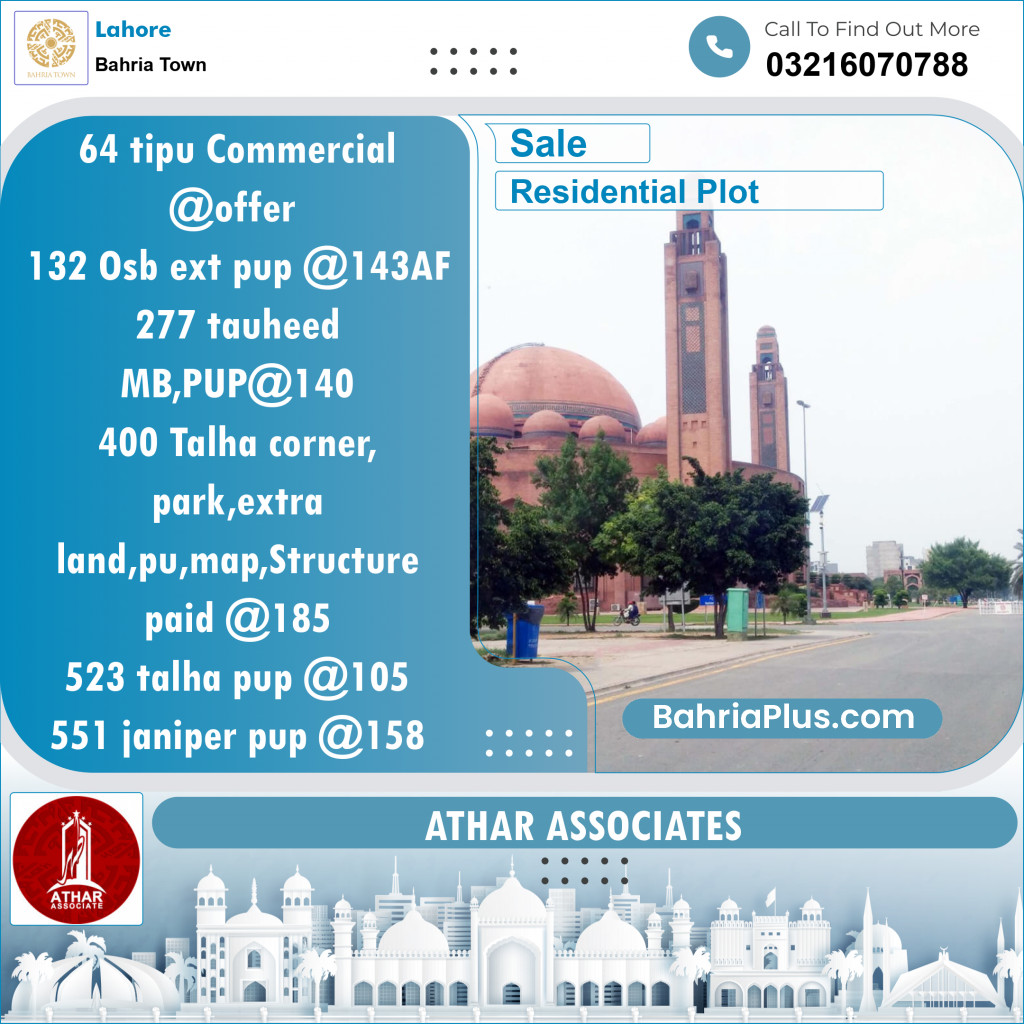 Residential Plot for Sale in Bahria Town, Lahore - (BP-125054)