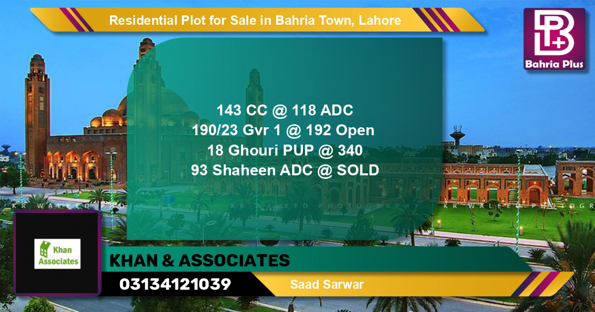 Residential Plot for Sale in Bahria Town, Lahore - (BP-125064)