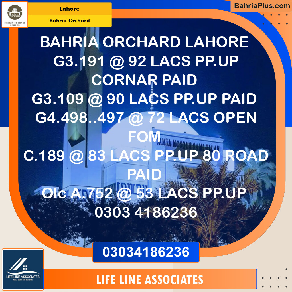 Residential Plot for Sale in Bahria Orchard, Lahore - (BP-125067)