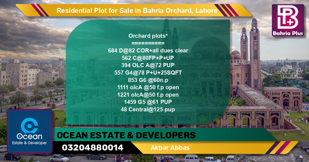 Residential Plot for Sale in Phase 2 - D Block -  Bahria Orchard, Lahore - (BP-125098)