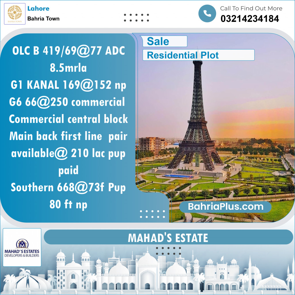 Residential Plot for Sale in Bahria Town, Lahore - (BP-125105)