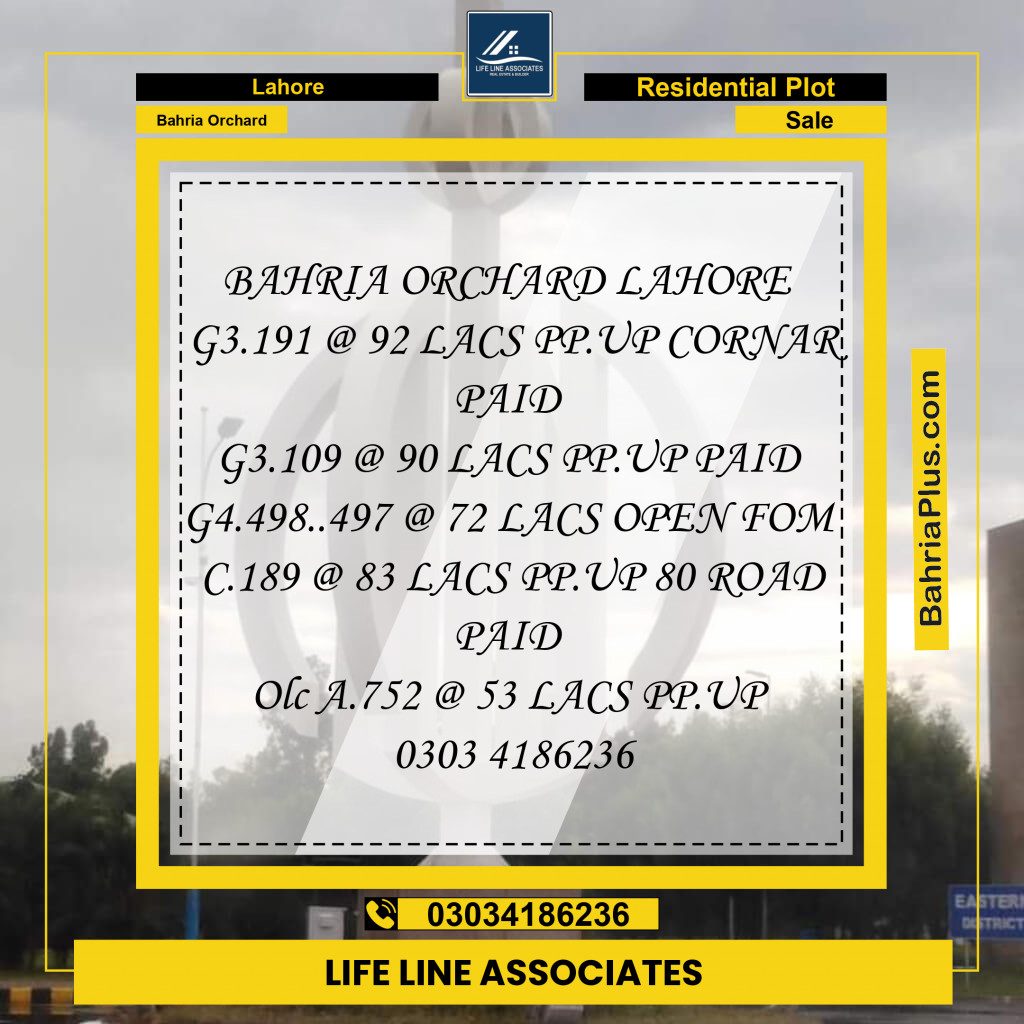 Residential Plot for Sale in Bahria Orchard, Lahore - (BP-125203)