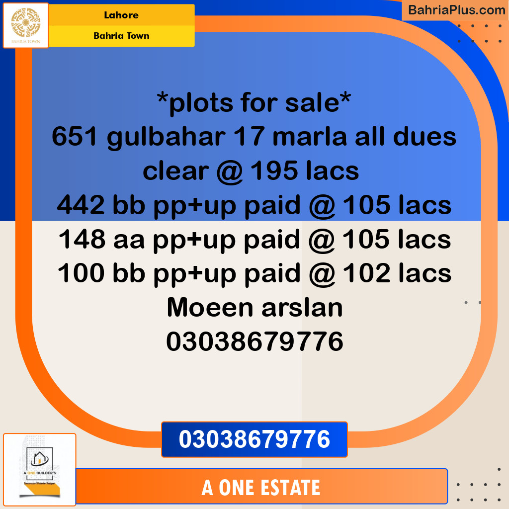 Residential Plot for Sale in Bahria Town, Lahore - (BP-125367)