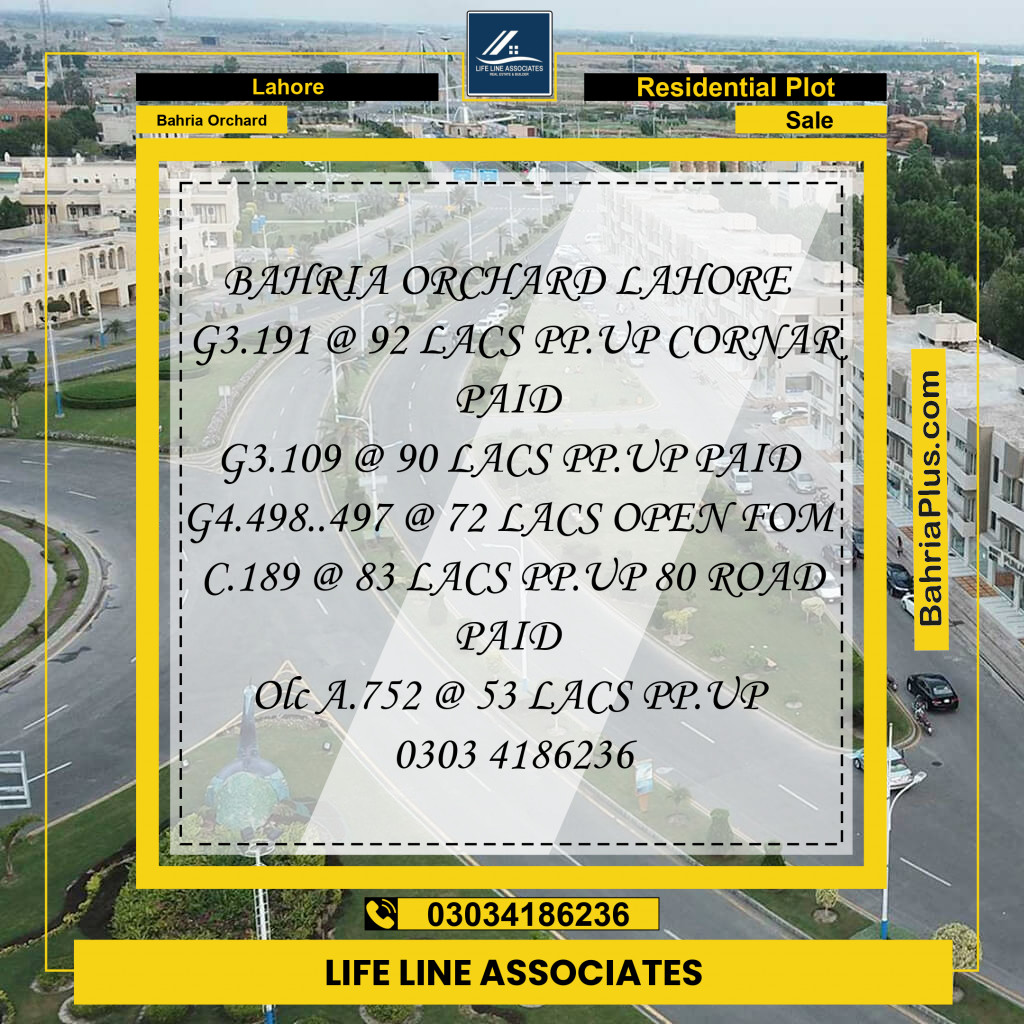 Residential Plot for Sale in Bahria Orchard, Lahore - (BP-125381)