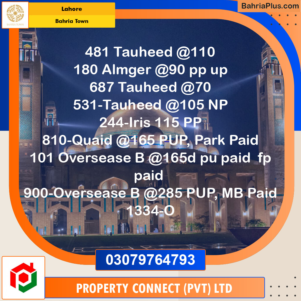 Residential Plot for Sale in Bahria Town, Lahore - (BP-125400)
