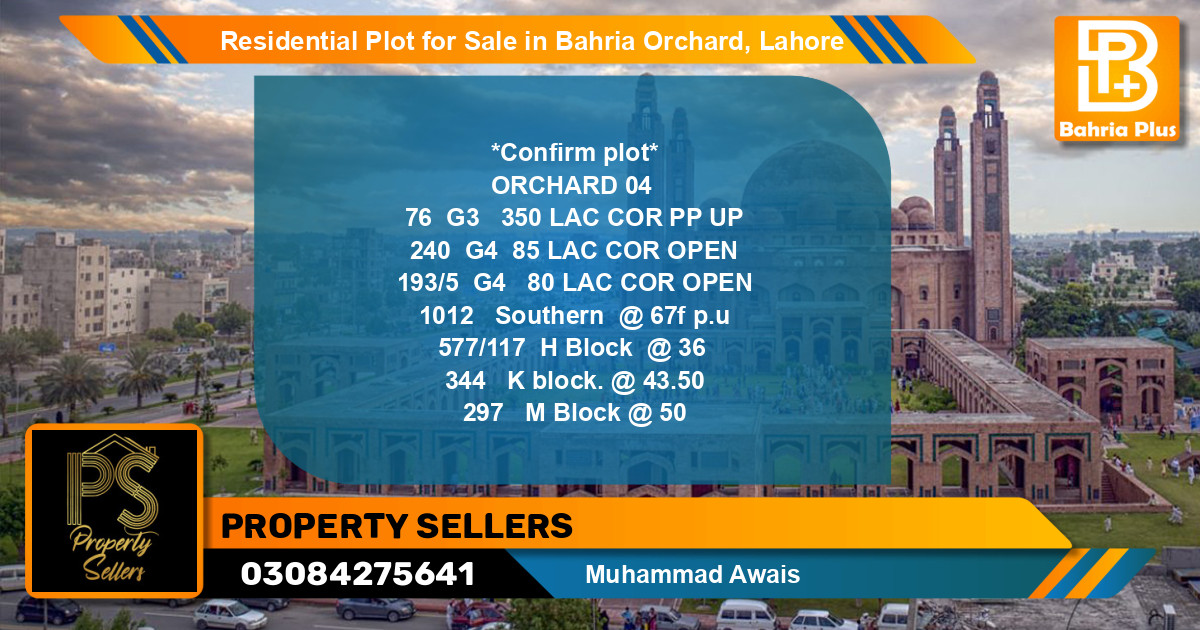 Residential Plot for Sale in Bahria Orchard, Lahore - (BP-125409)