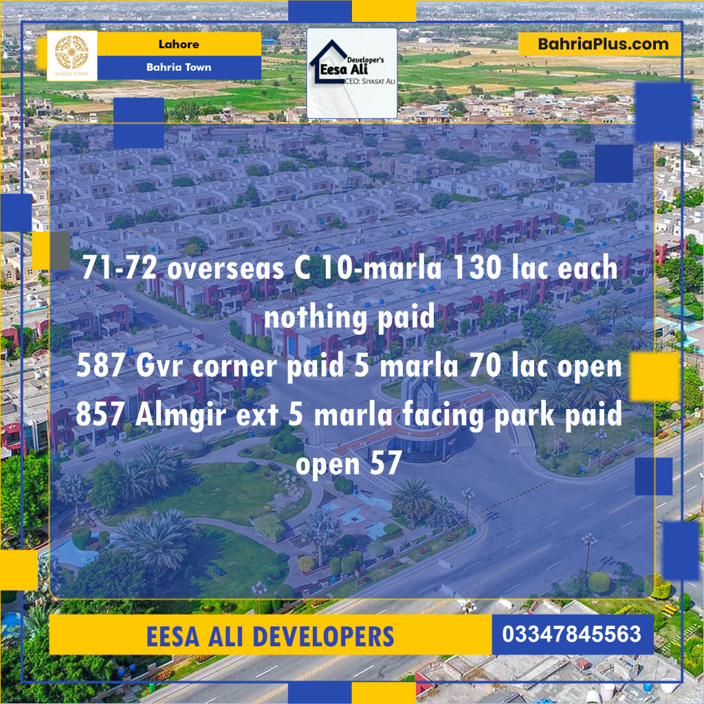 Residential Plot for Sale in Bahria Town, Lahore - (BP-125511)