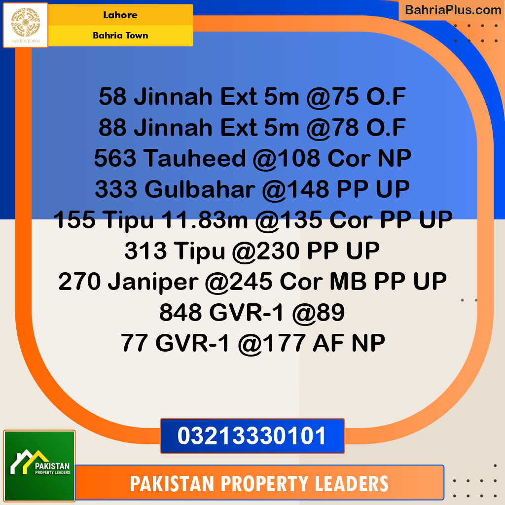 Residential Plot for Sale in Bahria Town, Lahore - (BP-125530)