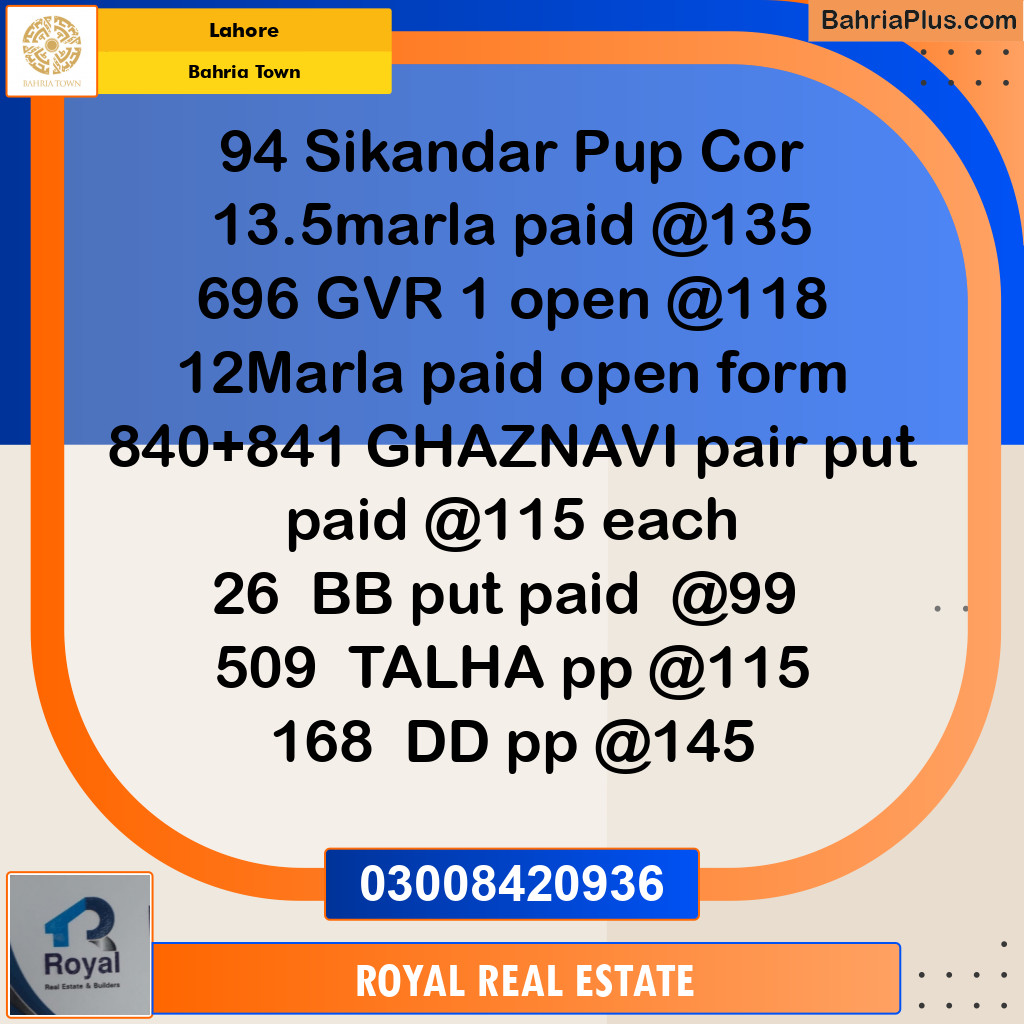 Residential Plot for Sale in Bahria Town, Lahore - (BP-125536)