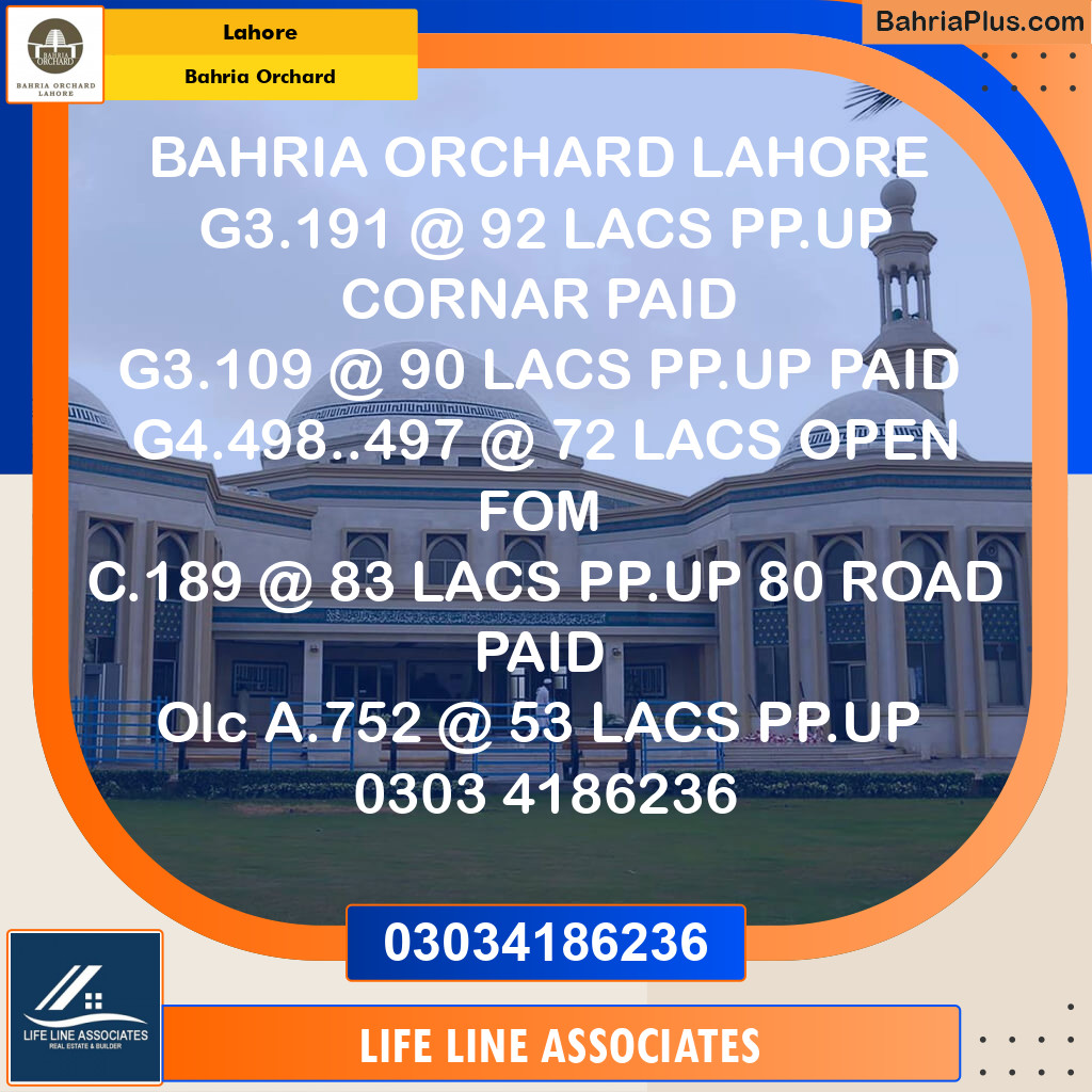 Residential Plot for Sale in Bahria Orchard, Lahore - (BP-125568)