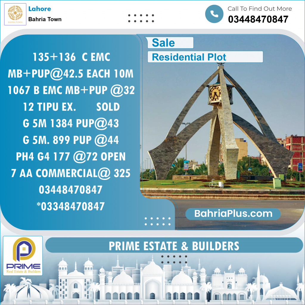 Residential Plot for Sale in Bahria Town, Lahore - (BP-125569)