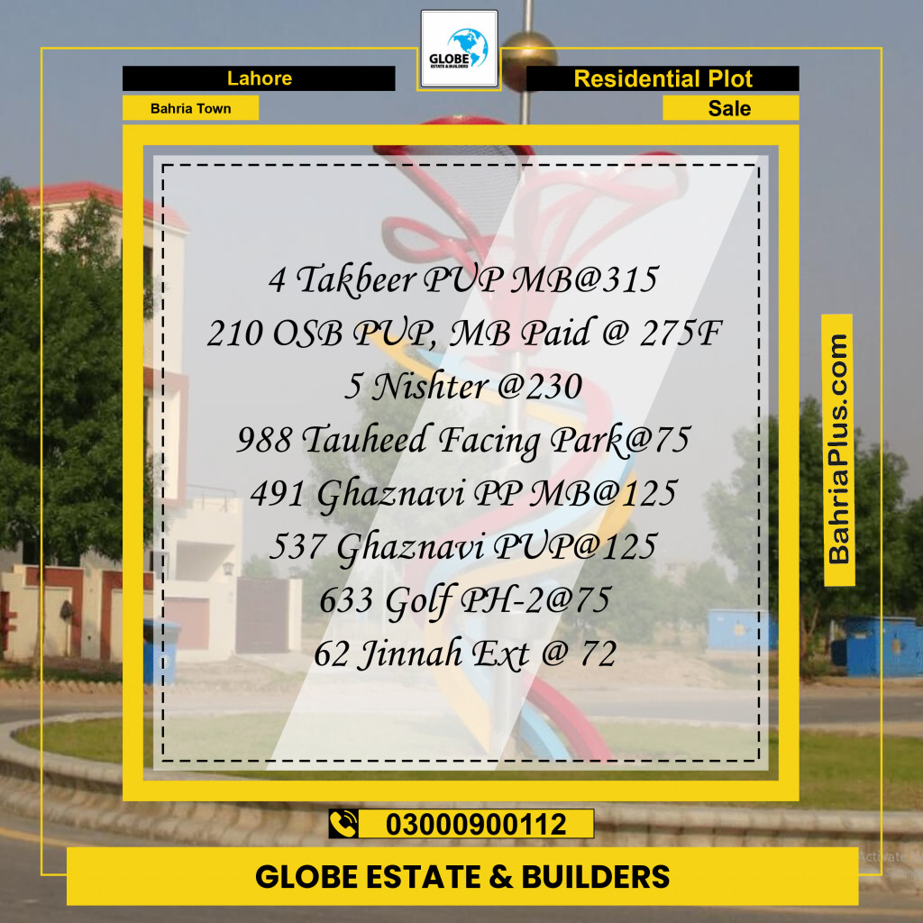 Residential Plot for Sale in Bahria Town, Lahore - (BP-125609)