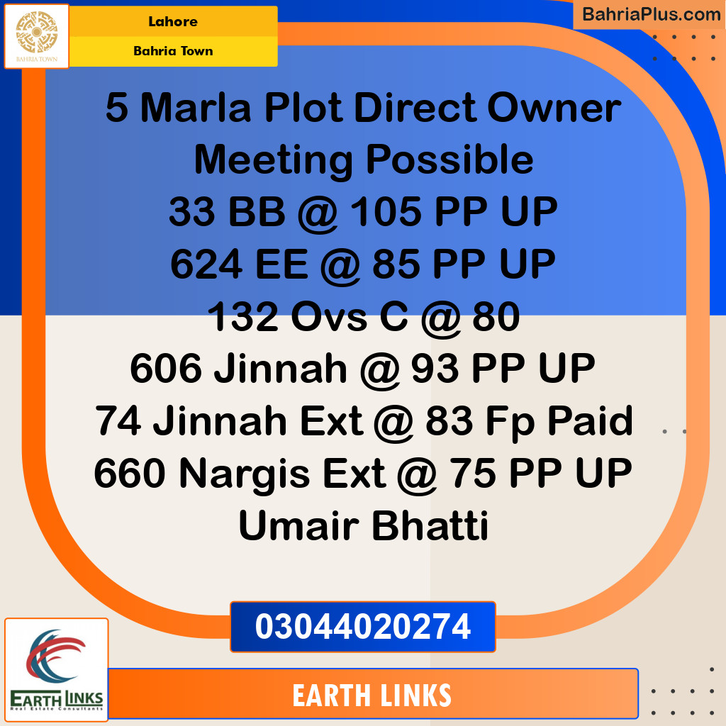 Residential Plot for Sale in Bahria Town, Lahore - (BP-125640)