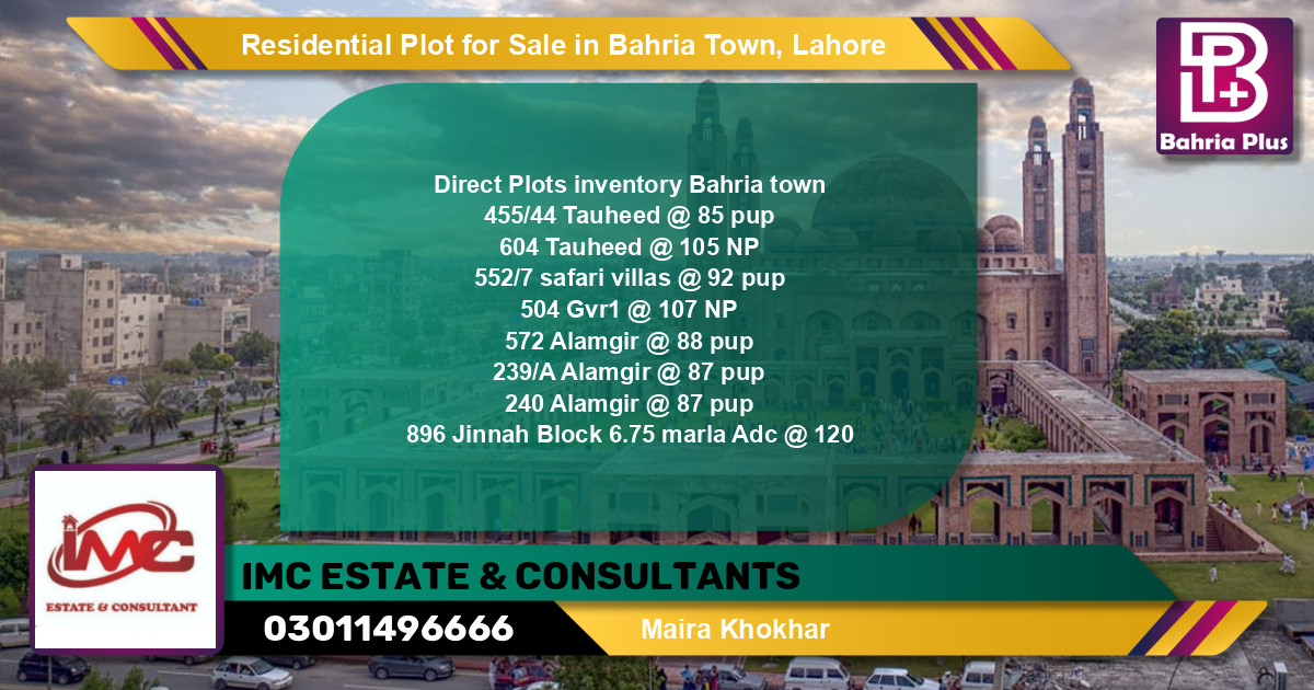 Residential Plot for Sale in Sector F - Tauheed Block -  Bahria Town, Lahore - (BP-125778)
