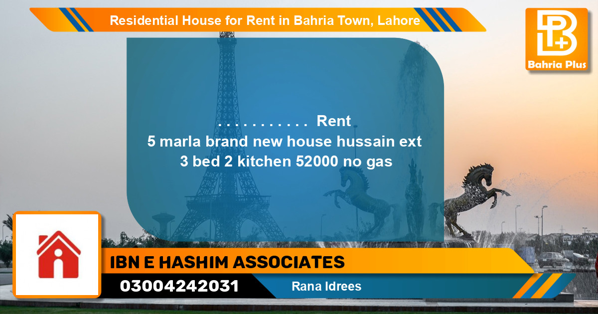 Residential House for Rent in Bahria Town, Lahore - (BP-125792)