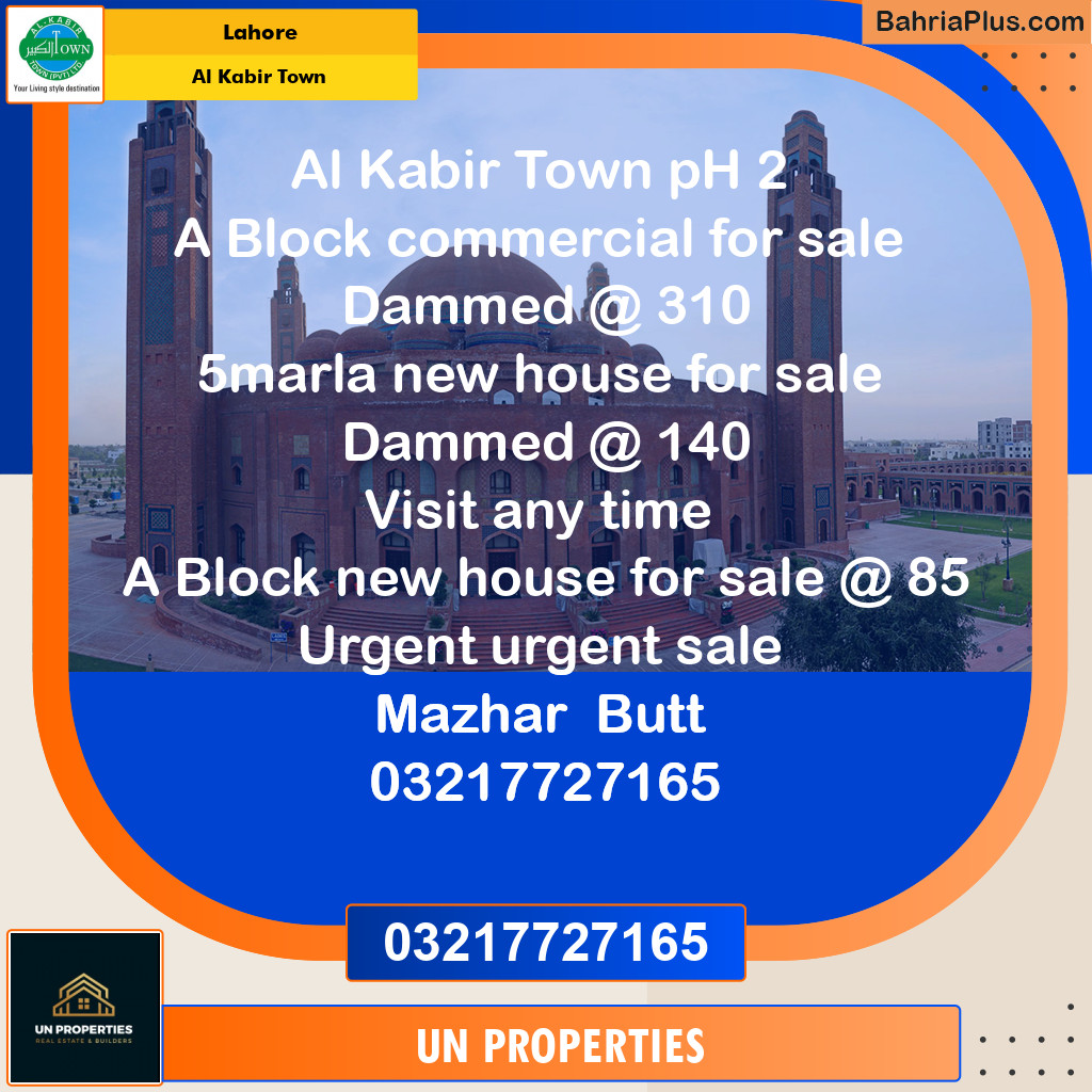 Residential Plot for Sale in Al Kabir Town, Lahore - (BP-125811)