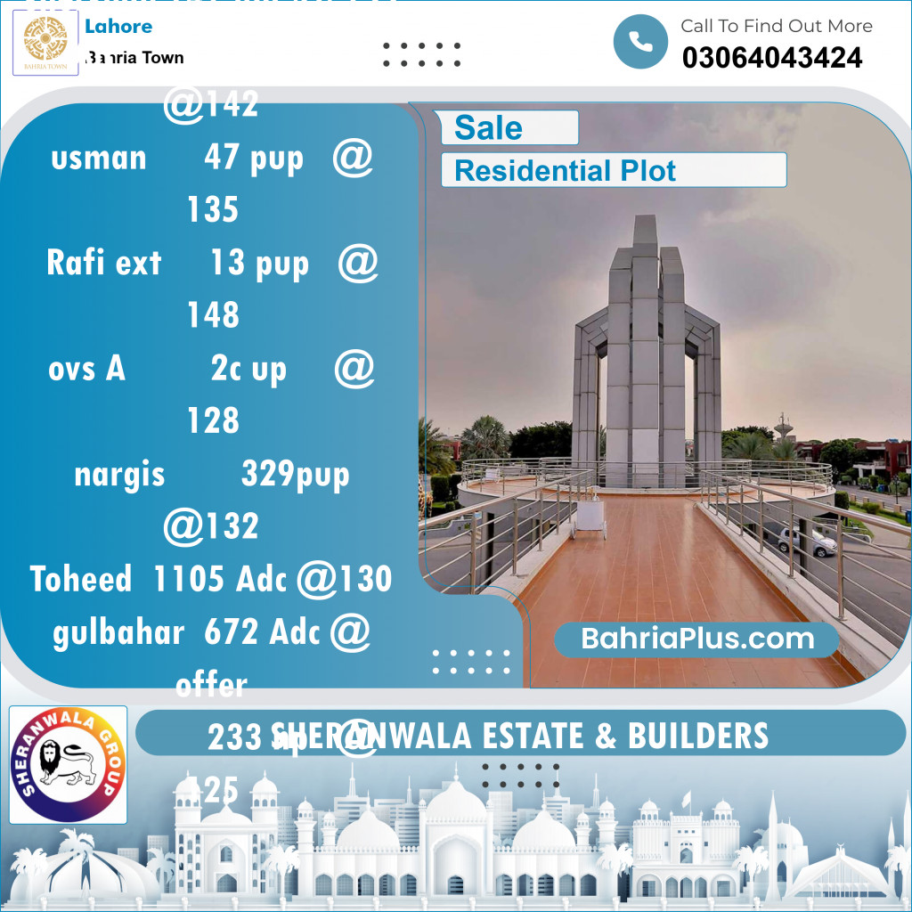 Residential Plot for Sale in Sector F - Shershah Block -  Bahria Town, Lahore - (BP-125970)