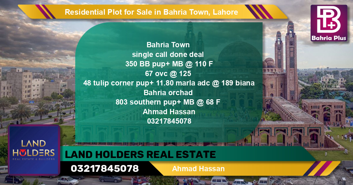 Residential Plot for Sale in Bahria Town, Lahore - (BP-125980)
