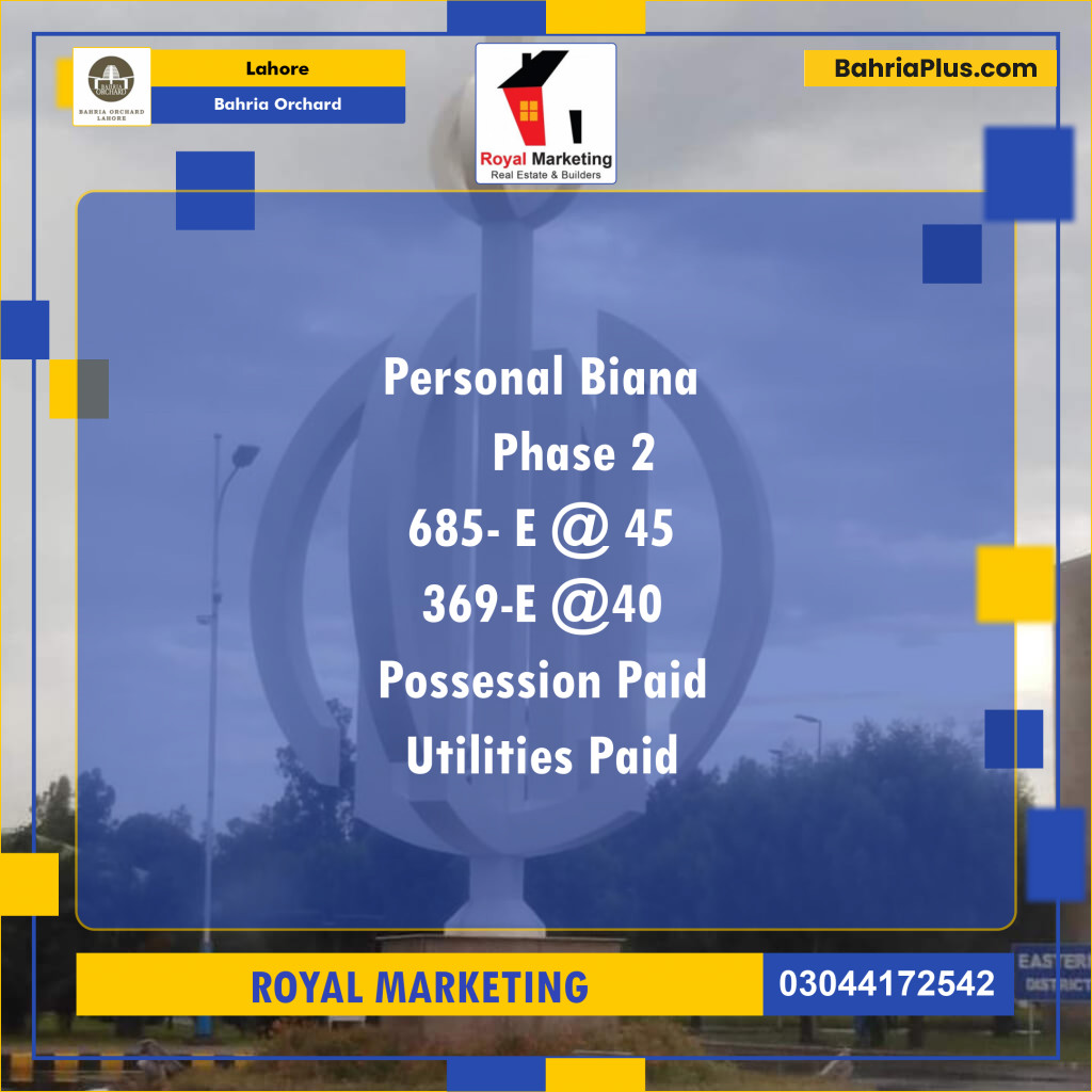 Residential Plot for Sale in Bahria Orchard, Lahore - (BP-126017)