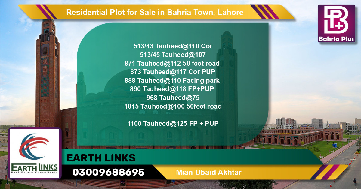 Residential Plot for Sale in Sector F - Tauheed Block -  Bahria Town, Lahore - (BP-126043)