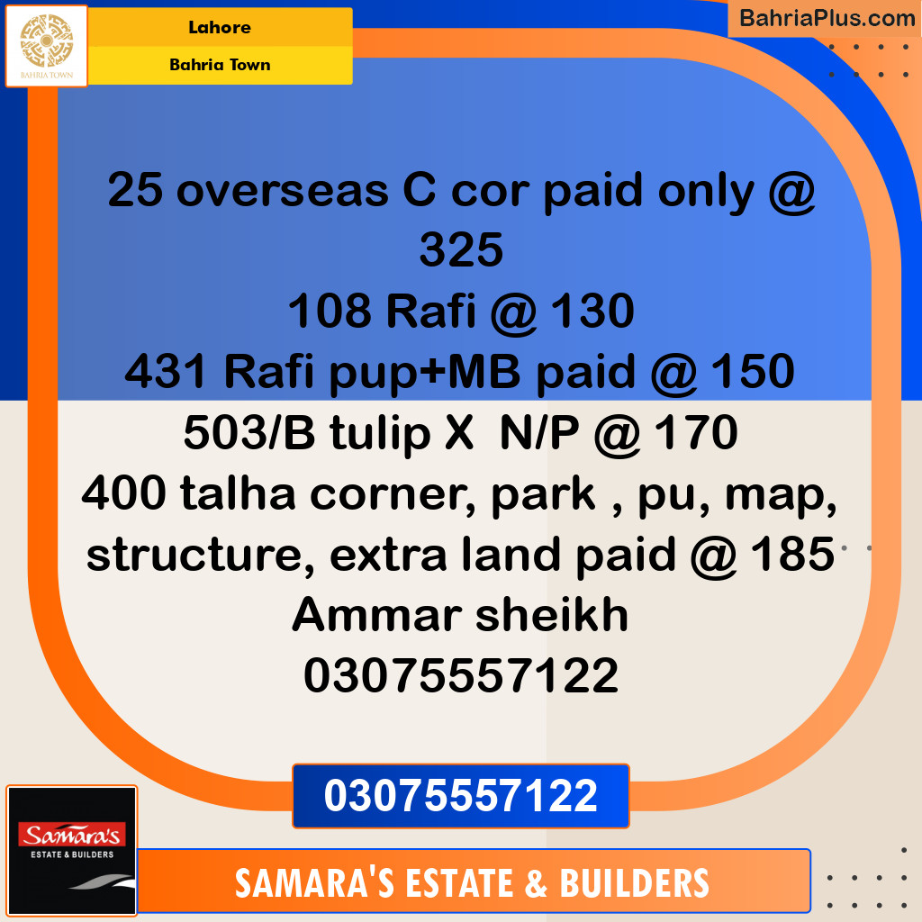 Residential Plot for Sale in Bahria Town, Lahore - (BP-126184)