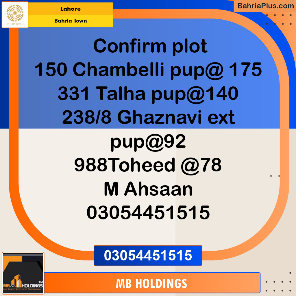 Residential Plot for Sale in Bahria Town, Lahore - (BP-126532)